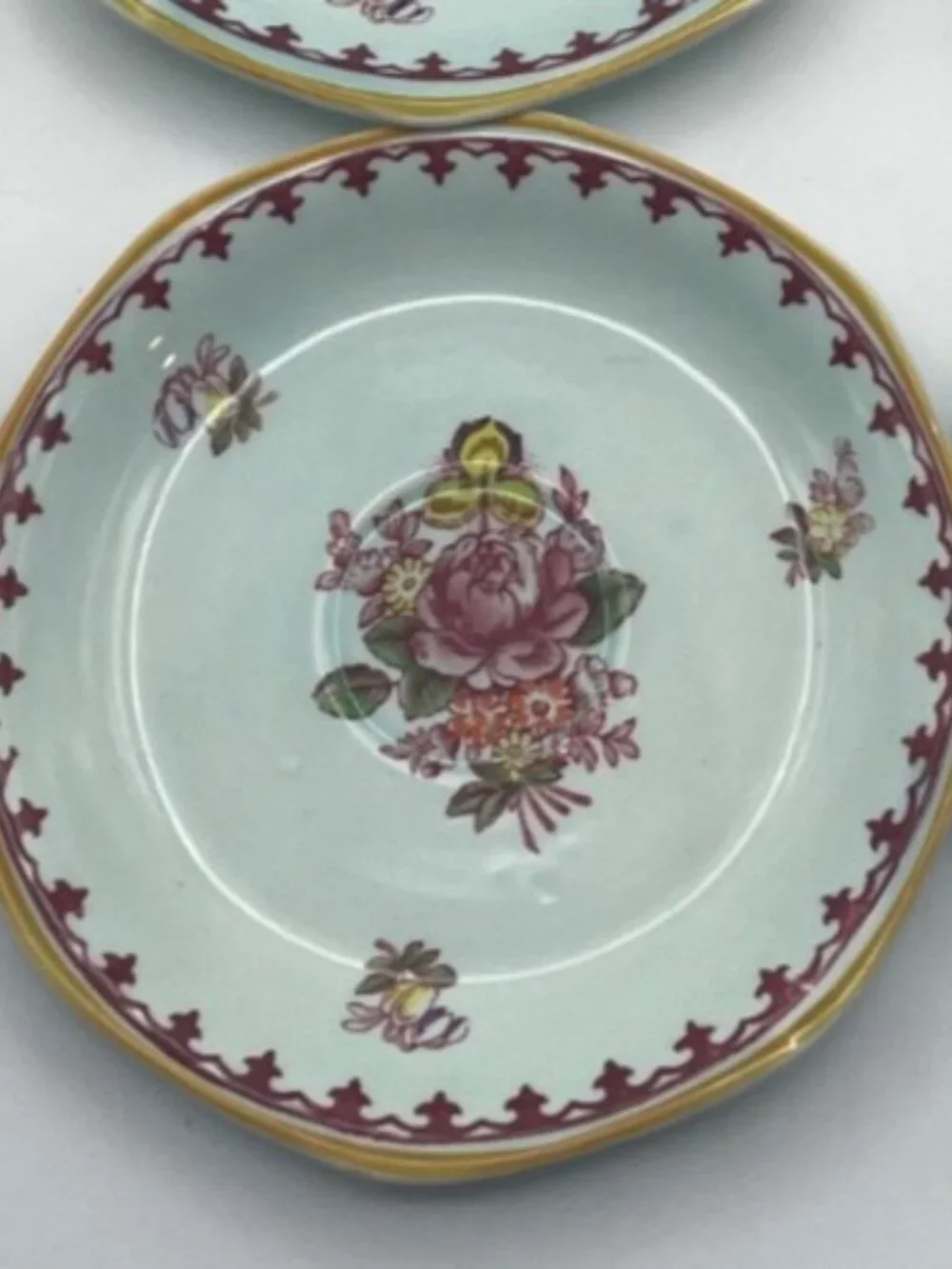 Lot of 3 Adams Calyx Ware Chelsea Sprays Saucers Red Fleur de Lis England
